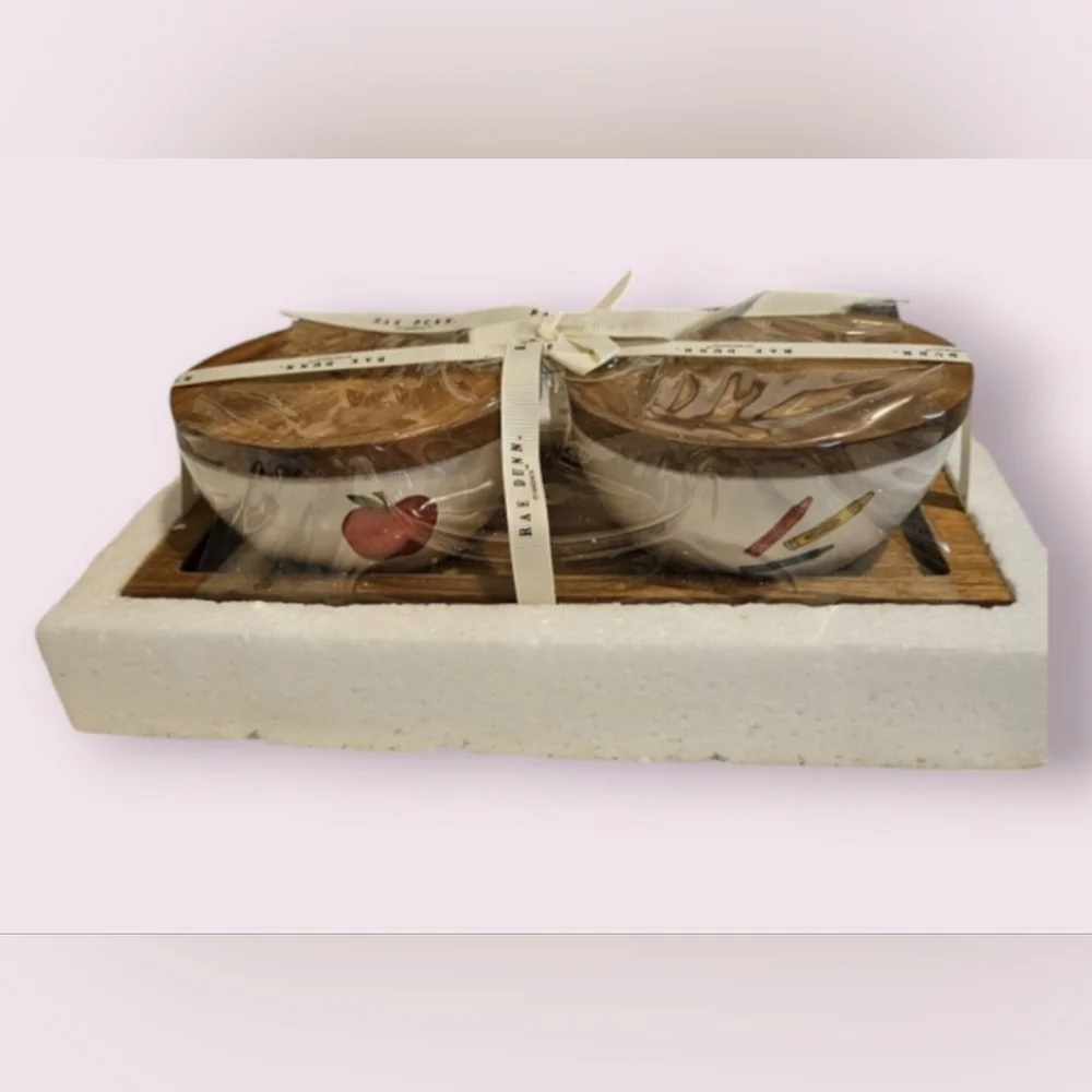 Rae Dunn Kitchen Pinch Bowls Set White Brown Tray NEW